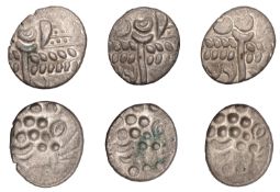 British Iron Age, DUROTRIGES, Uninscribed issues, silver Staters (3), Two Branch type,...