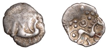 British Iron Age, ICENI, Uninscribed issues, silver Half-Unit, Stickman Boar type, stylised...