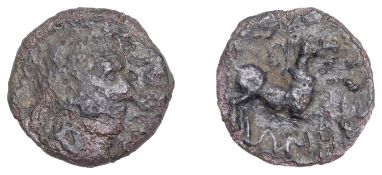 British Iron Age, CATUVELLAUNI, Andoco (c. 20-1 BC), bronze Unit, Roman type, male head...