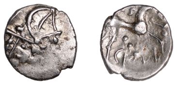 British Iron Age, ICENI, Ecen (c. AD 10-43), silver Unit, Corn Ear type, double crescent...