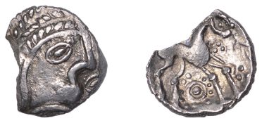 British Iron Age, ICENI, Uninscribed issues, silver Unit, Odin's Eye [Ring] type, male head...
