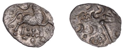 British Iron Age, DOBUNNI, Uninscribed issues, silver Unit, Cotswold Crosses type, moon...