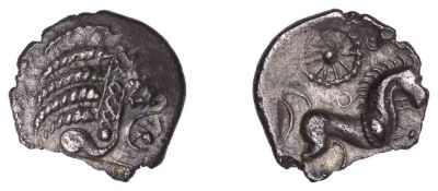 British Iron Age, ICENI, Uninscribed issues, silver Unit, Norfolk Diadem type, female head...