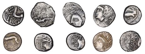 Continental Iron Age, CENTRAL GAUL, Sequani, Quinarii (6), head with tightly curled locks...