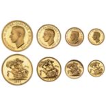 George VI (1936-1952), Proof Set, 1937, comprising Five Pounds, Two Pounds, Sovereign, and...