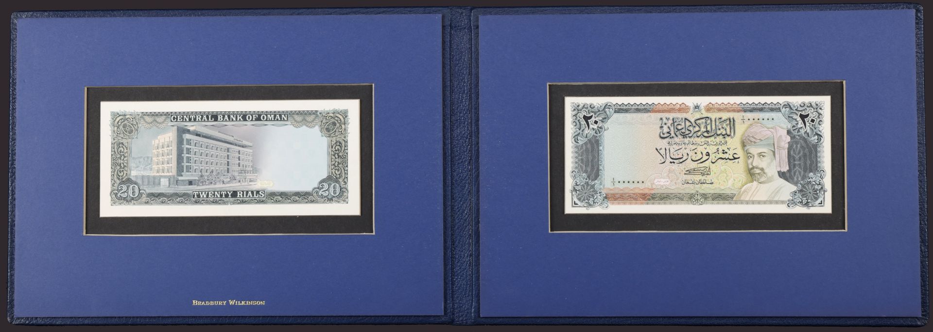 Central Bank of Oman, a Bradbury Wilkinson presentation book containing obverse and reverse...