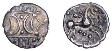 British Iron Age, ICENI, Ecen (c. AD 10-43), silver Unit, Corn Ear type, double crescent...