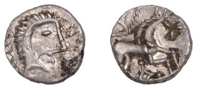 British Iron Age, ICENI, Uninscribed issues, silver Unit, Norfolk God [Moustache] type,...