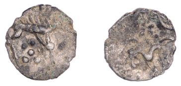British Iron Age, ICENI, Uninscribed issues, silver Half Unit, Stickman Boar type, stylised...