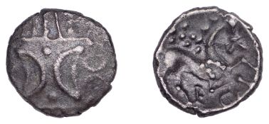British Iron Age, ICENI, Ecen (c. AD 10-43), silver Unit, Six type, double crescent emblem...