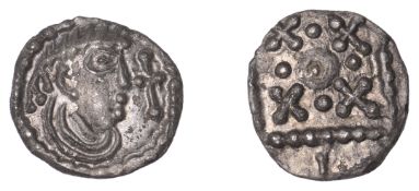 Early Anglo-Saxon Period, Sceatta, Secondary series G [Quentovic], type 3a, bust right with...