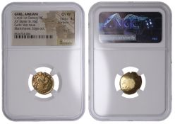 British Iron Age, GALLO-BELGIC, Ambiani, gold Stater, series E, Gallic War Uniface type,...