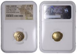 British Iron Age, GALLO-BELGIC, Ambiani, gold Stater, series E, Gallic War Uniface type,...