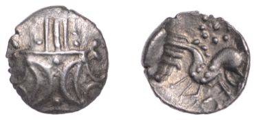 British Iron Age, ICENI, Ecen (c. AD 10-43), silver Unit, Retro type, double crescent...