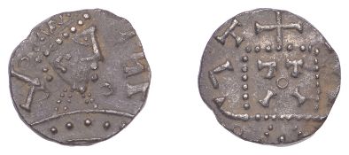 Early Anglo-Saxon Period, Sceatta, Primary series C1, radiate bust right, annulet above...