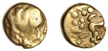 British Iron Age, GALLO-BELGIC, Ambiani, gold Stater, series C, Biface type, degraded head...