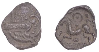 British Iron Age, ICENI, Uninscribed issues, silver Unit, Bury Helmet type, helmeted female...