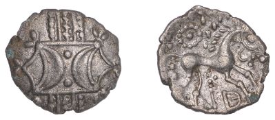 British Iron Age, ICENI, Anted (c. AD 10-30), silver Unit, Antd D-Bar type, double crescent...