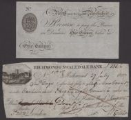 Reeth near Richmond, Yorkshire, unissued 1 Guinea, ND (18-), and Richmond and Swaledale...