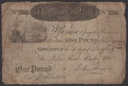 Northumberland Bank, Newcastle, for John Reed, Reed &amp; Co., &pound;1, 1 May 1818, serial number..