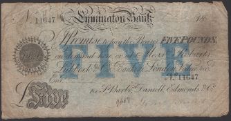 Lymington Bank, for St Barbe, Daniell, Edmonds &amp; Co., &pound;5, 1 August 1879, serial number...