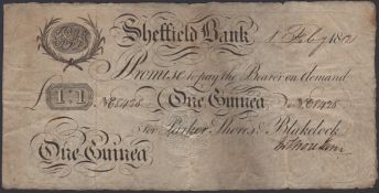 Sheffield Bank, for Parker, Shores &amp; Blakelock, 1 Guinea, 1 February 1812, serial number...