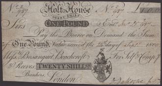 Holt House, Derbyshire, for Self &amp; Compy, &pound;1, 24 September 1800, serial number 2/987, D...