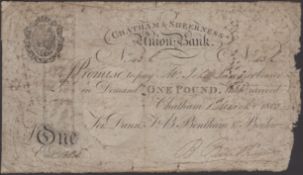 Chatham &amp; Sheerness Union Bank, for Dann, T &amp; B. Bentham &amp; Baikie, &pound;1, 1 March 180