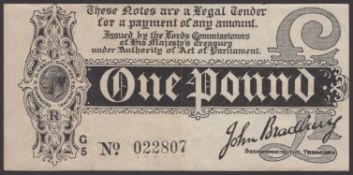 Treasury Series, John Bradbury, &pound;1, 7 August 1914, serial number G/5 022807, very...
