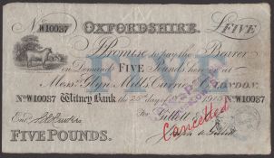 Witney Bank, Oxfordshire, for Gillett &amp; Co., &pound;5, 25 November 1915, serial number W10037,..