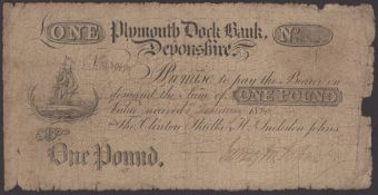 Plymouth Dock Bank, for Thomas Clinton Shiells &amp; Henry Incledon Johns, &pound;1, 1 February...