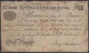 Epping &amp; Ongar Bank, for B.Fincham, W.Fincham &amp; B.Fincham Jun,, &pound;1, 15 April 1815, ser