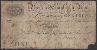 Boston &amp; Lincolnshire Bank, for Willm, Robt, Thos, Lawce &amp; Jn Jas Barnard, &pound;1, 1st Oct