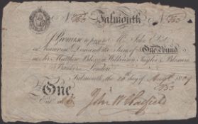Falmouth Bank, for Joseph Banfield &amp; Co., &pound;1, 10 August 1809, serial number T53, some...