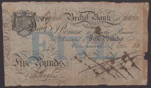 Bristol New Bank, for Cave, Ames &amp; Cave, &pound;5, 11 October 1821, serial number A97, Stephen..