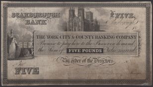 The York City &amp; County Banking Company, proof &pound;5, 18-, pencil annotations, minor mounting.