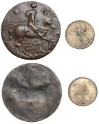 Death of Oliver Cromwell, 1658, a later base metal cast, after T. Simon, armoured bust...