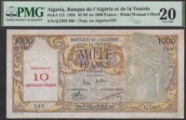 Banque de l'Algerie et de la Tunisie, Algeria, 10 Nouveaux Francs on 1000 Francs, 3...