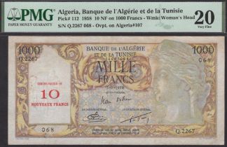 Banque de l'Algerie et de la Tunisie, Algeria, 10 Nouveaux Francs on 1000 Francs, 3...