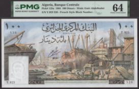 Banque Centrale d'Algerie, 100 Dinars, 1 January 1964, serial number Y.923 526, staple...