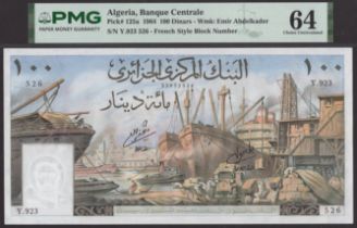 Banque Centrale d'Algerie, 100 Dinars, 1 January 1964, serial number Y.923 526, staple...