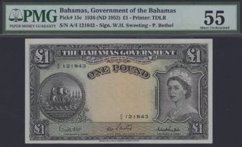 Bahamas Government, &pound;1, ND (1961), serial number A/4 121843, Higgs, Sweeting and Bethel...