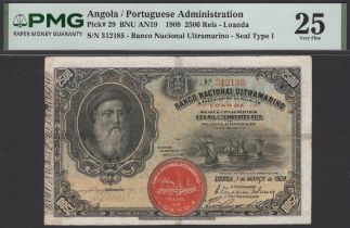 Banco Nacional Ultramarino, Angola, 2500 Reis, Loanda, 1 March 1909, serial number 312185,...