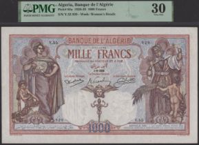 Banque de l'Algerie, 1000 Francs, 1 September 1926, serial number Y.55 929, Penalva,...