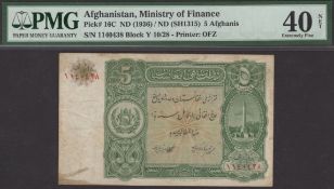 Ministry of Finance, Afghanistan, 5 Afghanis, ND (1937), serial number Y 10/28 1140438,...