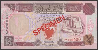 Bahrain Monetary Agency, specimen 1/2 Dinar, L.1973 (1993), serial number 000000, red...
