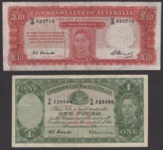 Commonwealth of Australia, &pound;1, ND (1952), serial number X/6 729586, Coombs and Wilson...