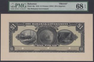 Bahamas Government, obverse and reverse proofs for the &pound;1, 1919 (ND 1922), no serial...