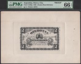 Argentina, Otero y Ca., proof 2 Reales Plata Boliviana, 1869, without serial number or...