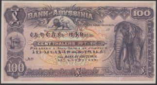 Bank of Abyssinia, obverse colour trial 100 Thalers, ND (1915-29), without serial number or...